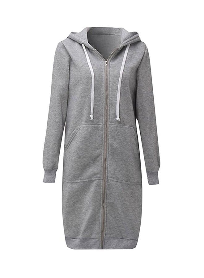Long Hooded Sweatshirts Coat Grey