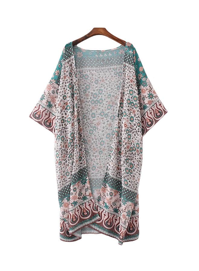 Floral Print Cardigan Boho Bikini Cover Up Beachwear Green