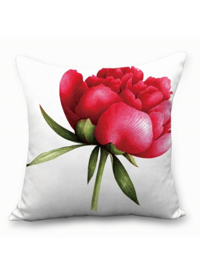 Flower Pattern Cushion Cover White/Pink/Green 45 x 45cm