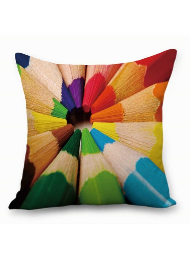Pencil Printed Cushion Cover Multicolour 45 x 45cm