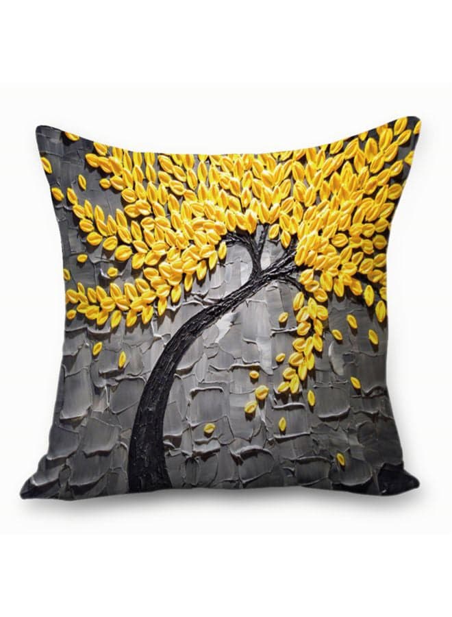 Decorative Tree Printed Throw Pillow Case Cushion Cover Grey/Yellow/Black 45 x 45cm