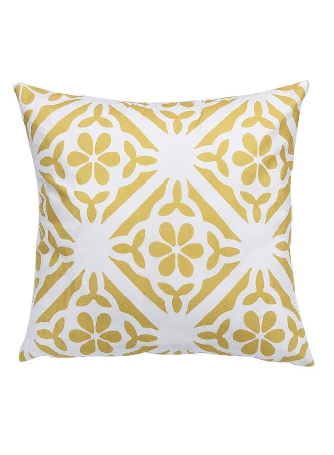 Printed Cushion Cover White/Yellow 45 x 45cm