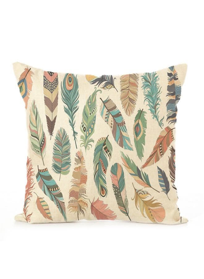 Feather Printed Cushion Cover Multicolour 45x45x1centimeter