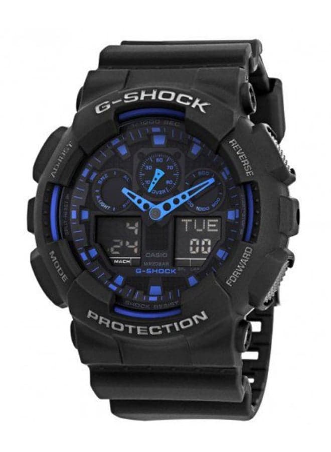 Men's Round Shape Resin Band Analog & Digital Wrist Watch - Black - GA-100-1A2DR