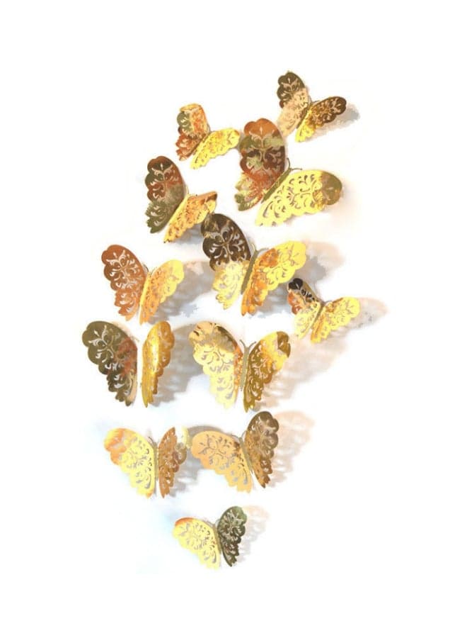 Butterfly Shaped Wall Sticker Golden 15x15x1centimeter