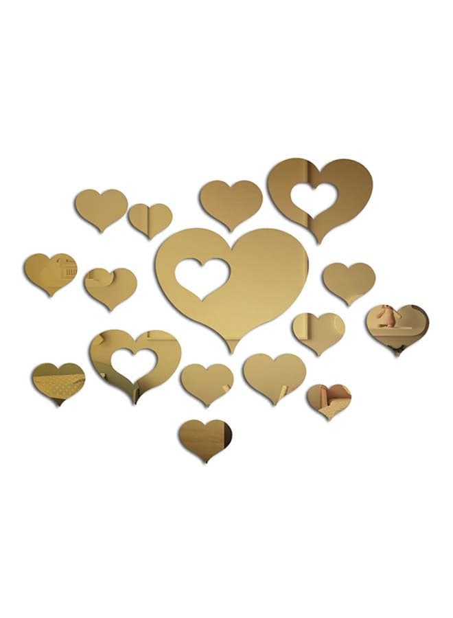 16-Piece Heart Shaped Wall Sticker Set Gold