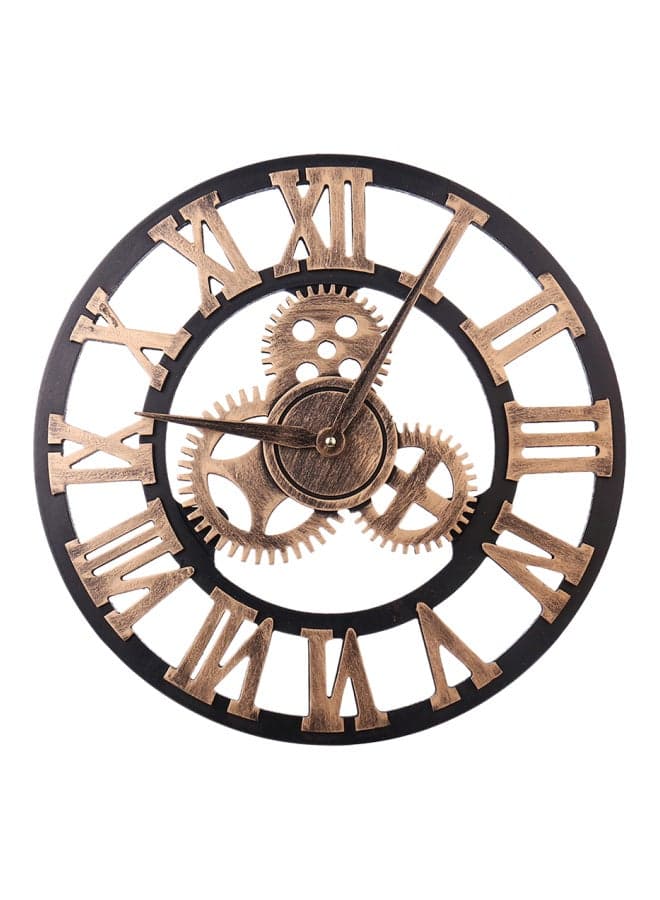 Roman Wooden Retro Gear Bell Wall Clock Black/Brown 40 x 40cm