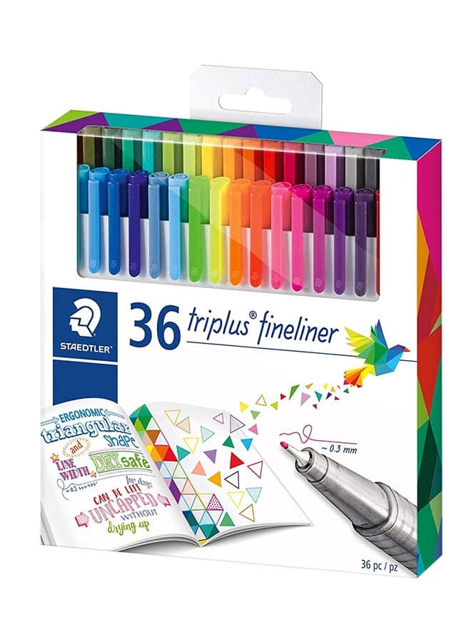 36-Piece Triplus Fineliner Pen Set Red/Pink/Black