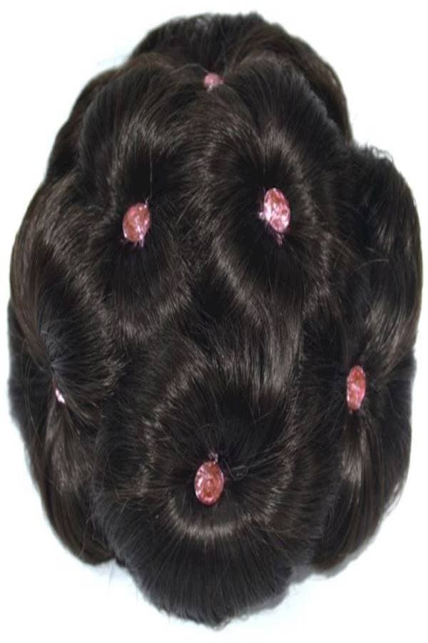 Floral Hairpin Studded Hair Bun Wig Black/Pink