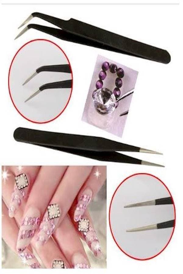 2-Piece Acrylic Nail Art Tweezer Black/Gold