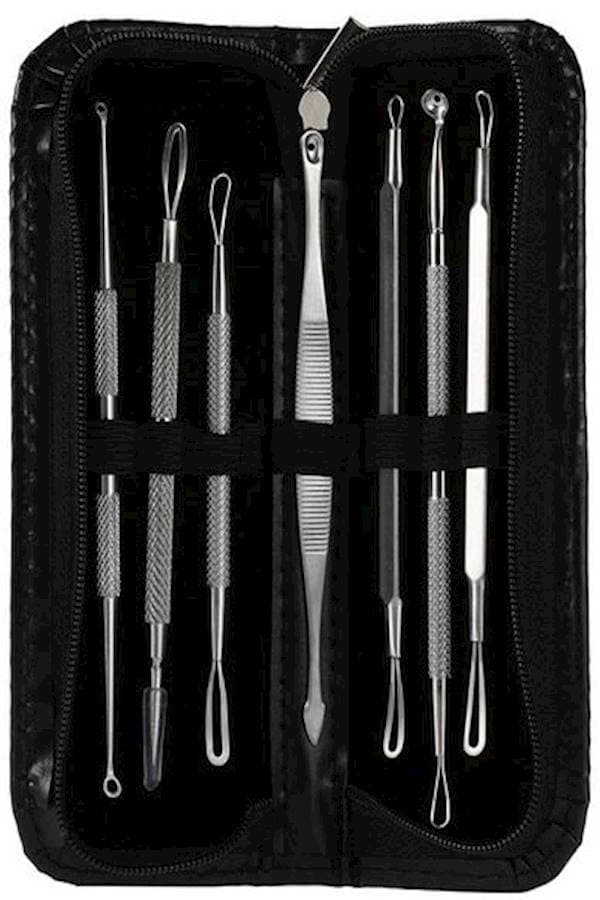 7-Piece Double-Edged Pimple Needle Set With Storage Bag Silver/Black