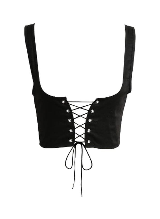 Lace Up Waistband Corset Black