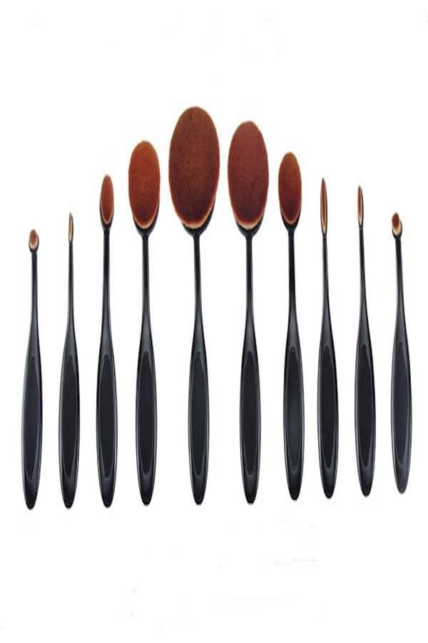 Oval Makeup Brushes 10pcs Black