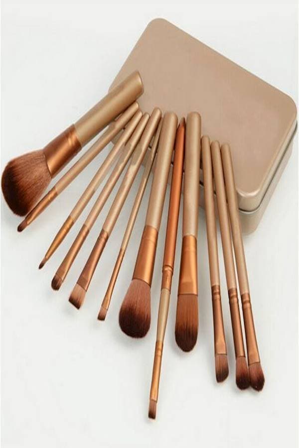 Makeup Brushes Set 12 Pieces Kit With Metal Box