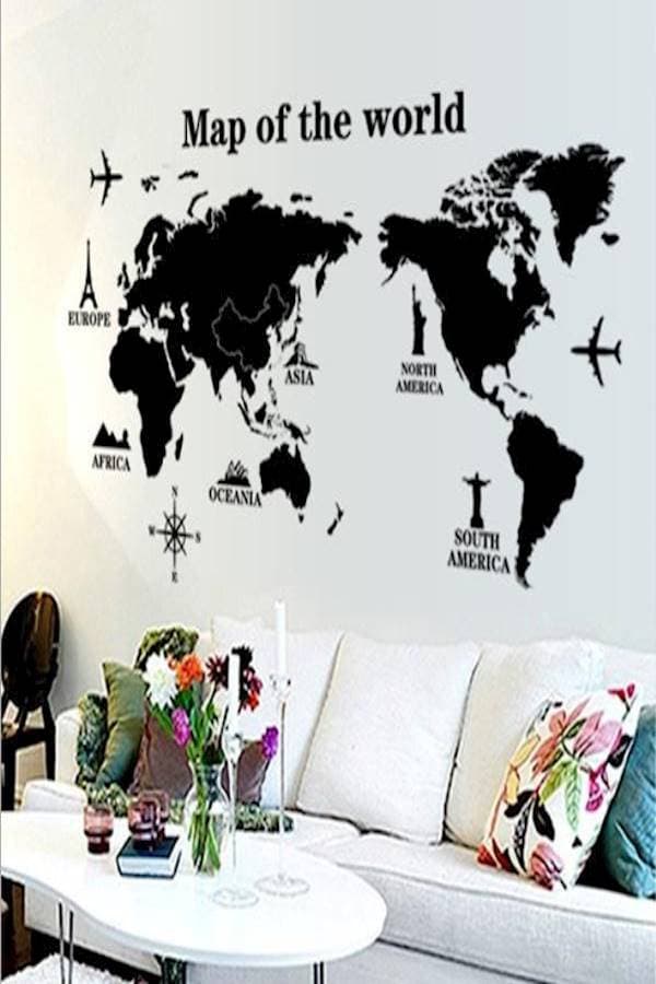 Fashion World Map Wall Stickers Creative Fashion Decals Removable Home Decoration