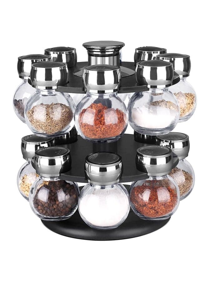 16-Piece Glass Jar With Revolving Rack