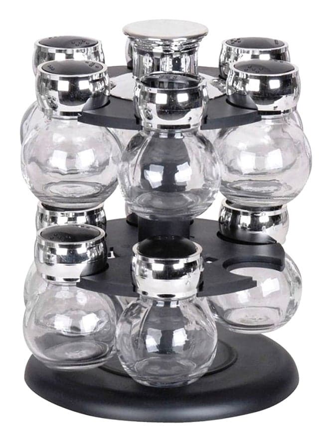 16-Piece Round Rotating Glass Jar Rack Set Black