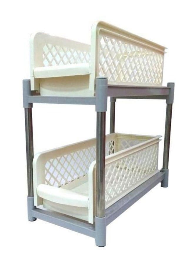 2-Tier Portable Basket Drawers Organizer Off White/Grey 2Liters