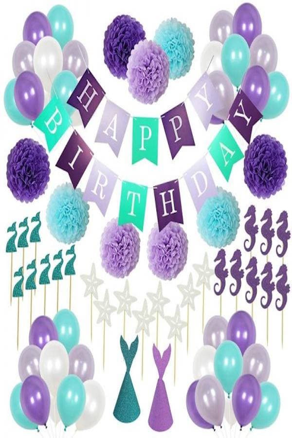 1 Set Mermaid Theme Party Balloons Happy Birthday Party Banners Supplies Decorations