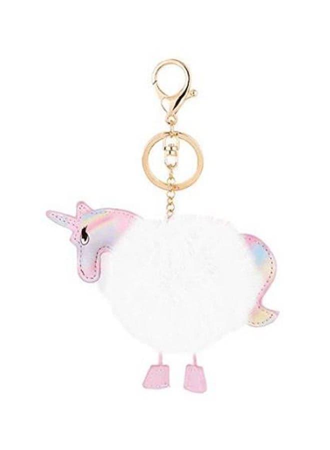 Cute Unicorn Pom Pom Fur Ball Rhinestone Key Chain