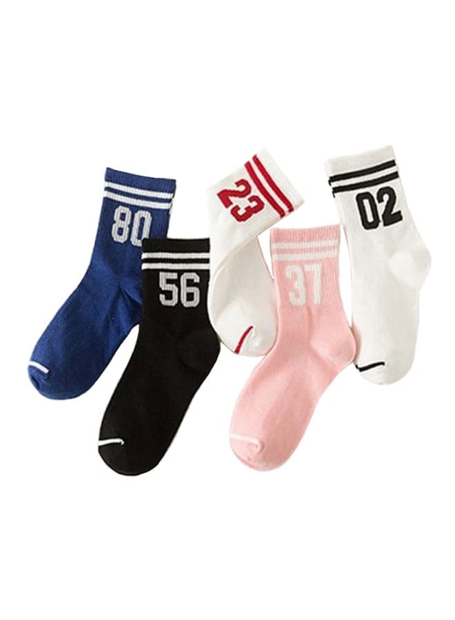 5-Pair Breathable Cozy Socks White/Pink/Black