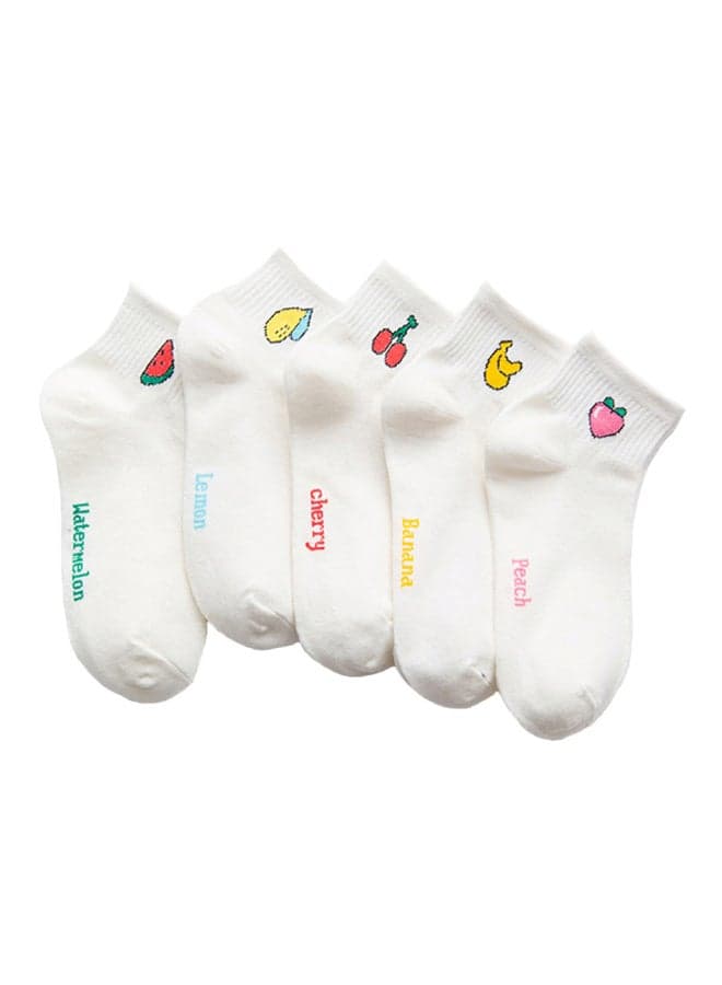 Pair Of 5 Fruits Printed Socks White/Pink/Yellow
