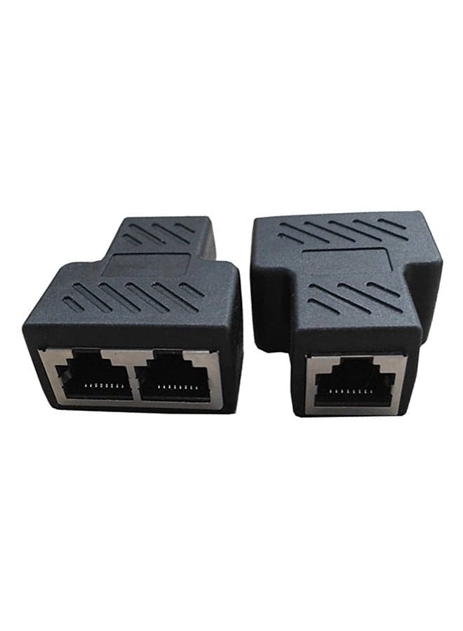 1-to-2 Port Female Network Ethernet LAN Splitter Adapter Black