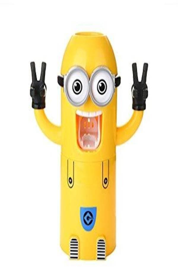 Toothbrush Holder and Automatic Toothpaste Dispenser Set Yellow
