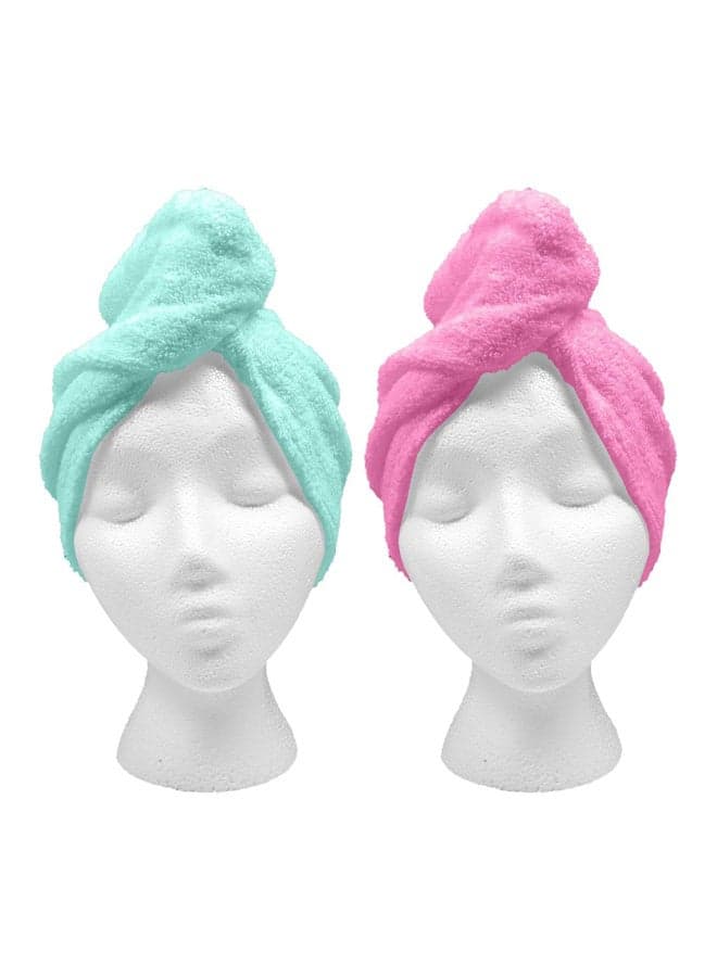 2-Piece Hair Towels Pink/Aqua