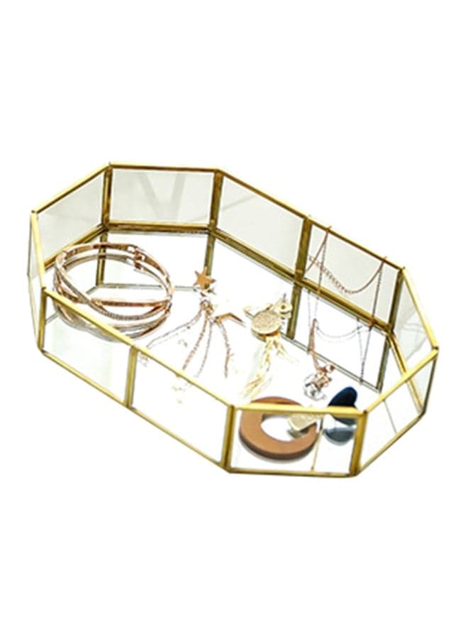 Glass Makeup Organizer Tray Gold/Clear 20x14.2x4.5cm