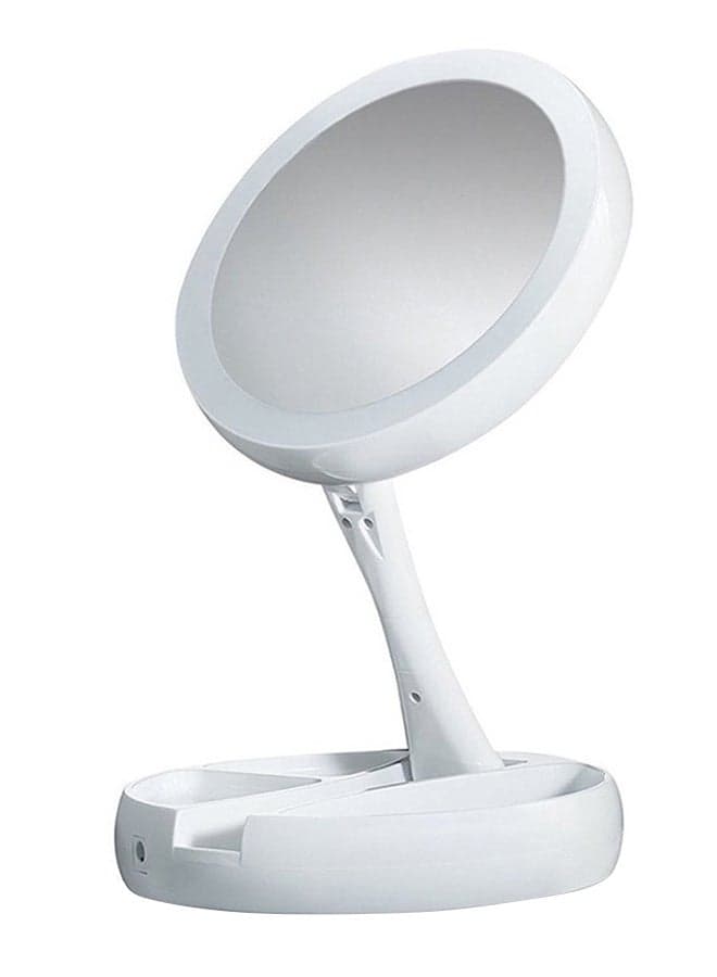 Double-sided LED Makeup Light Desk Mirror Folding Cosmetics Storage Mirror White