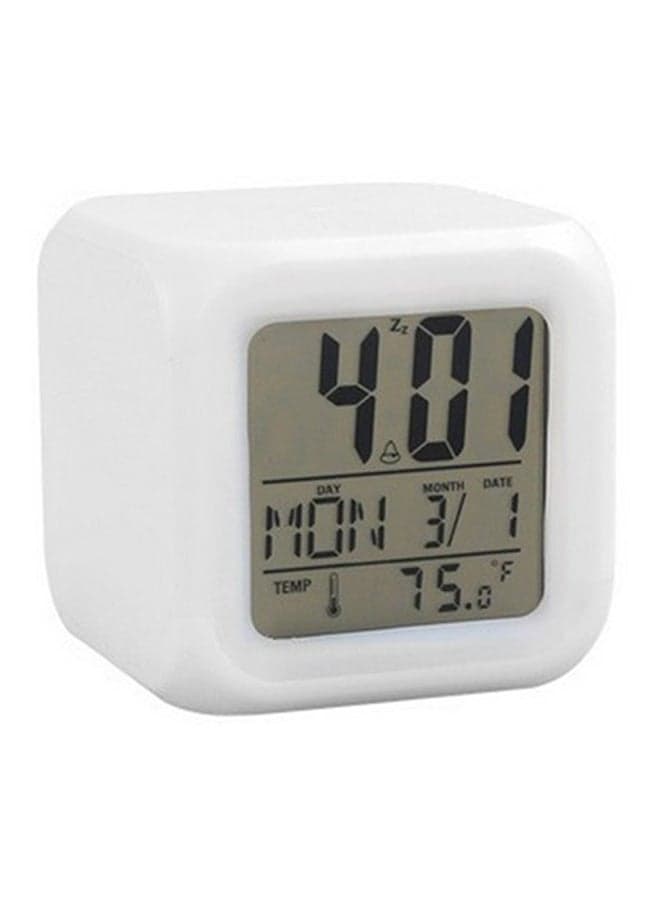 Portable 7 Colors Change Square Digital Alarm Clock with LCD Screen Home Use White