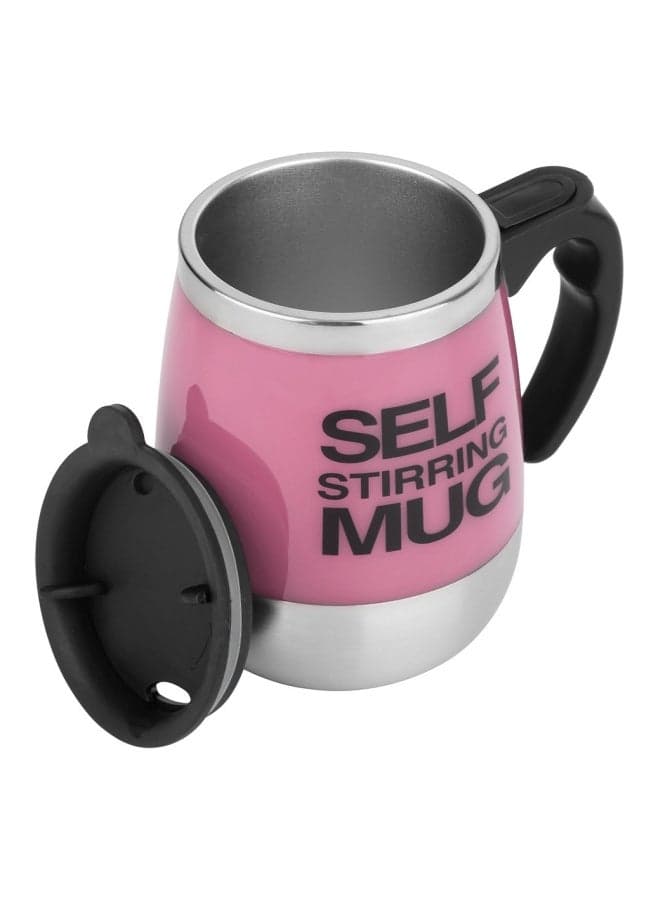 Self Stirring Printed Coffee Mug With Lid Pink/Silver/Black