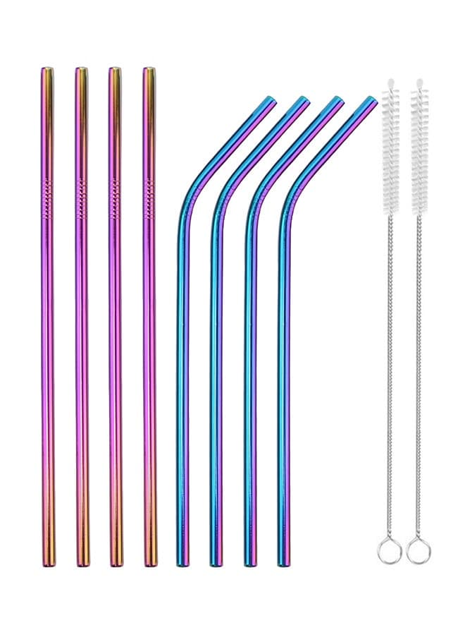 10-Piece Stainless Steel Drinking Straw Set Multicolor 21.5x0.6cm