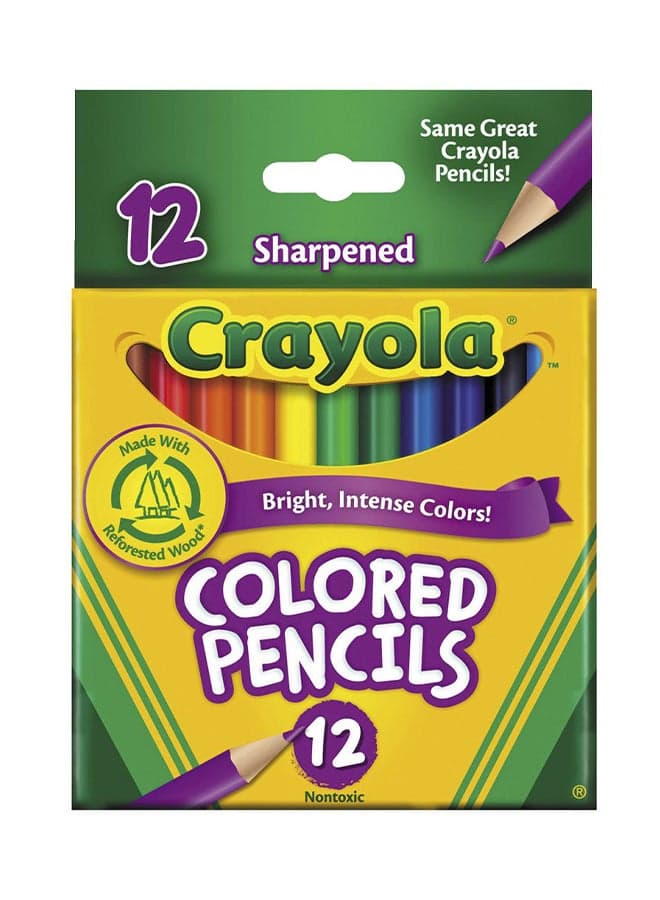 12-Piece Short Coloured Pencils Blue/Green/Red