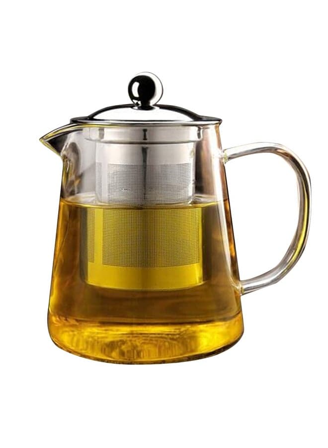 Transparent Heat Resistant Tea Pot With Stainless Steel Infuser Clear