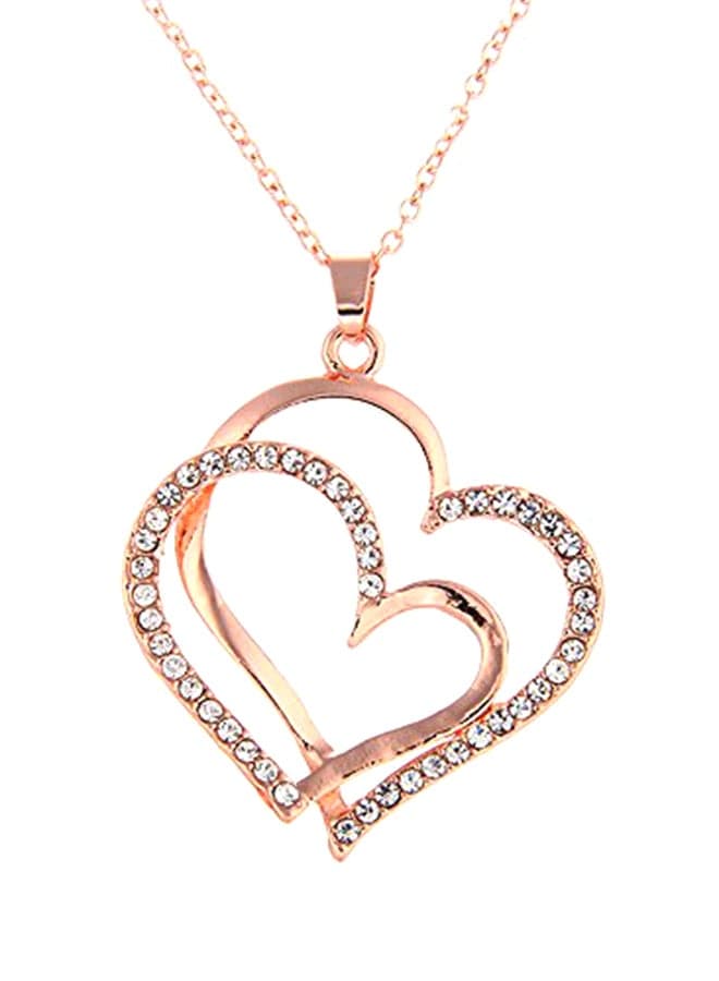 Alloy Double Heart Crystal Pendant Necklace