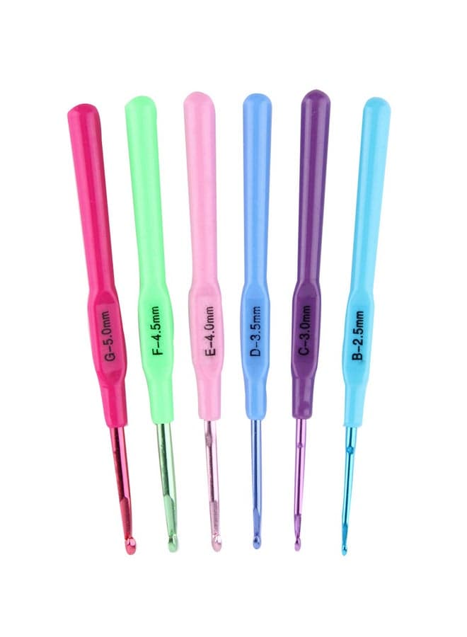 6-Piece Needlework Crochet Hooks Set Pink/Green/Yellow 6×5×0.5cm