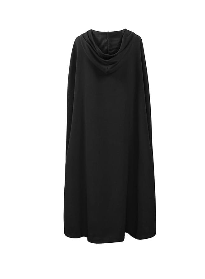 Casual Winter Cloak Hooded Sleeveless Button Closure Long Cape Costume Cosplay Outerwear Black
