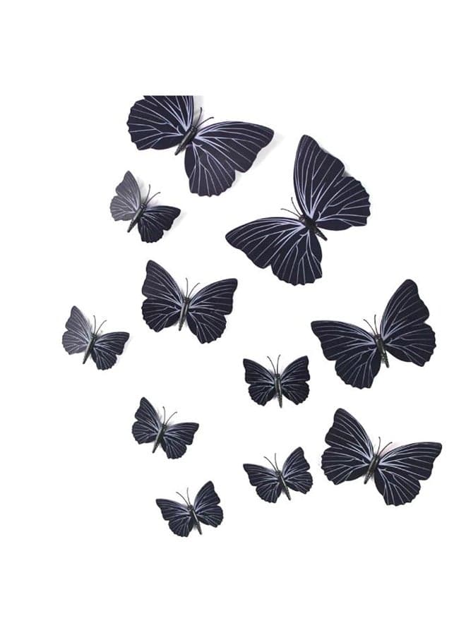 12-Piece 3D Butterfly Sticker Set Black