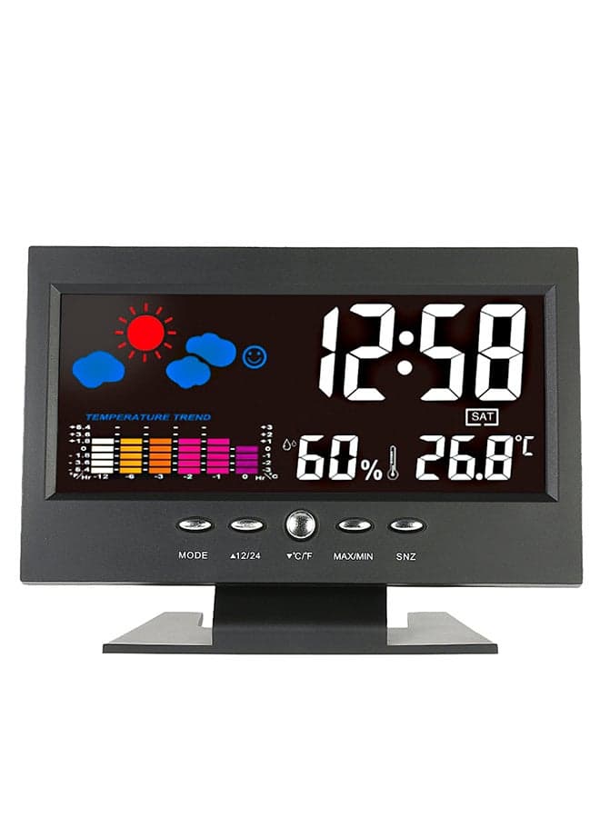 LCD Digital Temperature Humidity Meter Alarm Clock Black