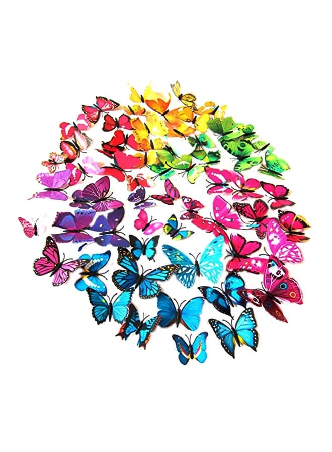 72-Piece 3D Colourful Butterfly Wall Sticker Yellow/Red/Green