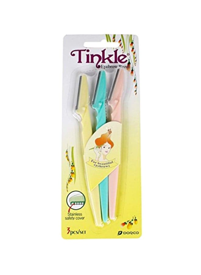 3-Piece Eyebrow Or Face Hair Removal Safety Razor Blue/Pink/Yellow