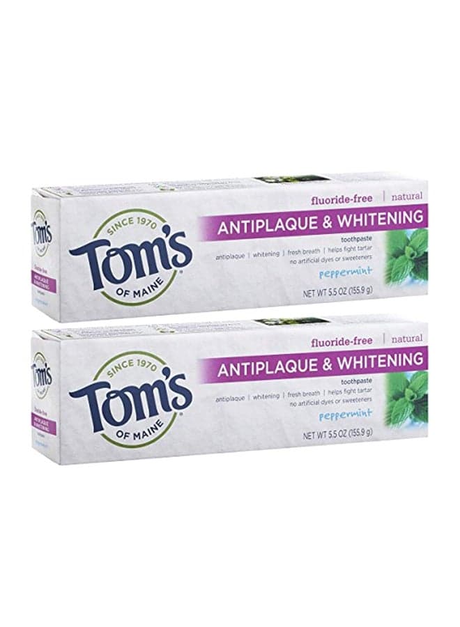 (2 Pack) Antiplaque and Whitening Fluoride Free Toothpaste, Peppermint, 5.5 oz Clear