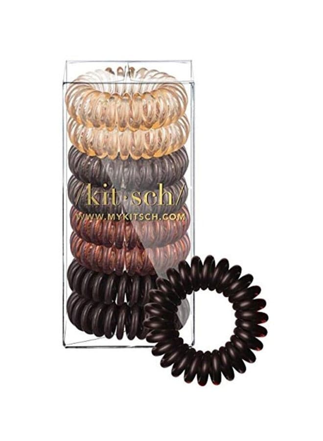 8-Piece Spiral Hair Tie Set Black/Brown/Beige