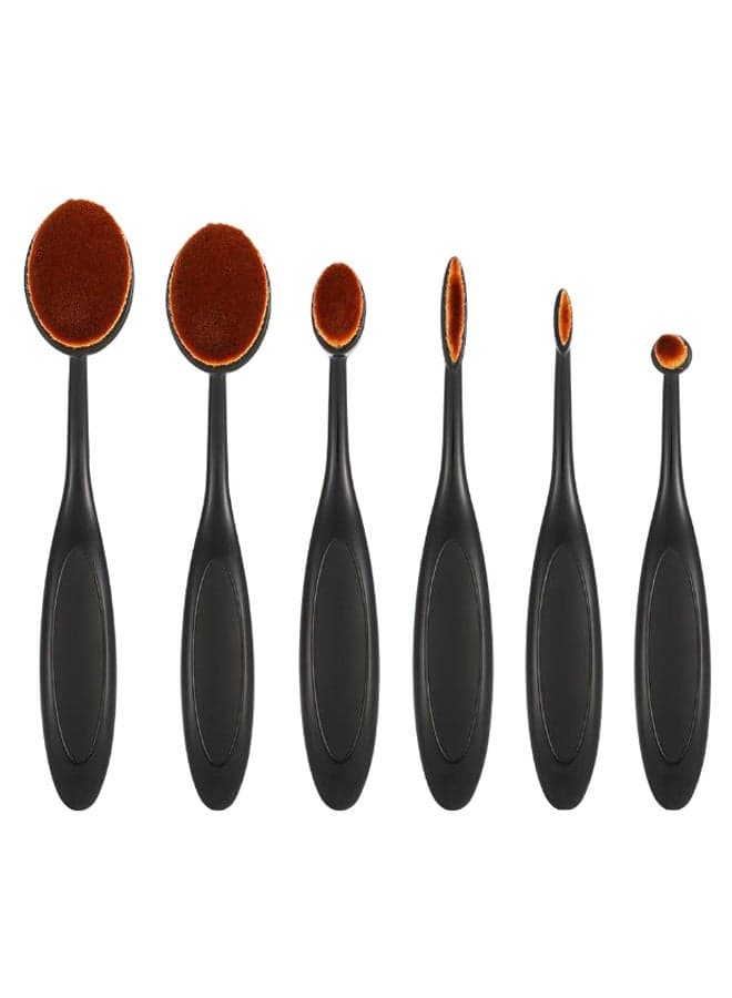 6-Piece Oval Makeup Brush Set Black/Brown