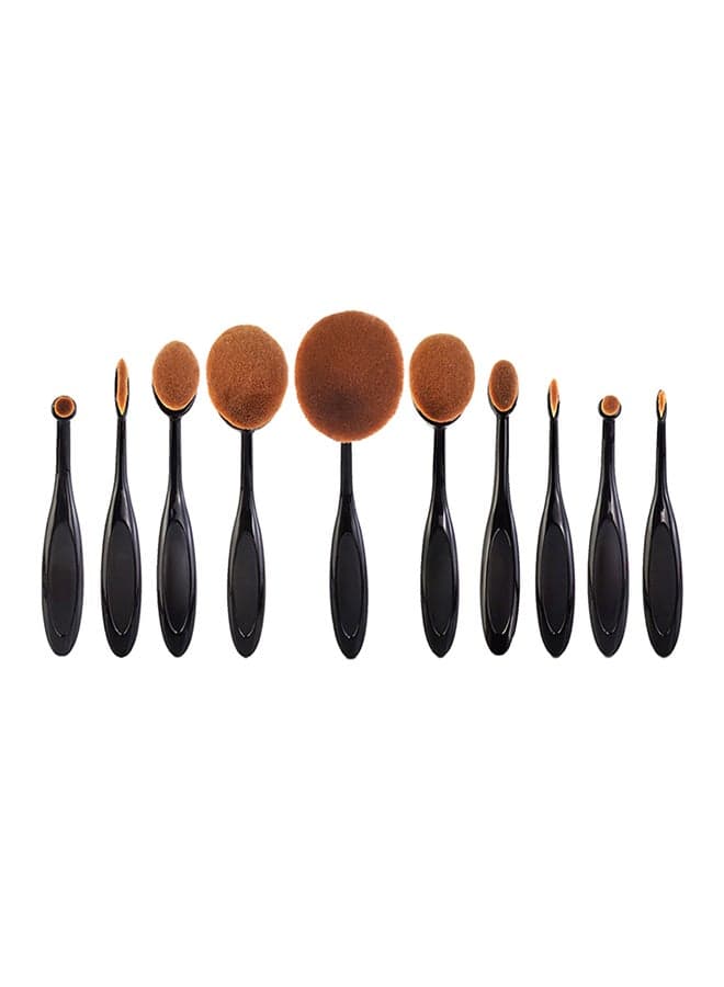 Set Of 10 Oval Makeup Brushes Black