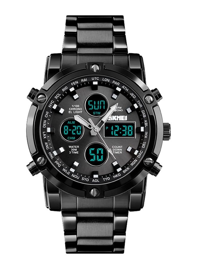 Men's Stainless Steel Digital Analog Watch - 48 mm - Black