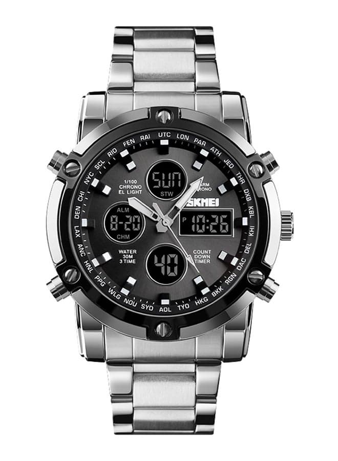 Men's Stainless Steel Digital/Analog Watch J41Sb - 48 mm - Silver