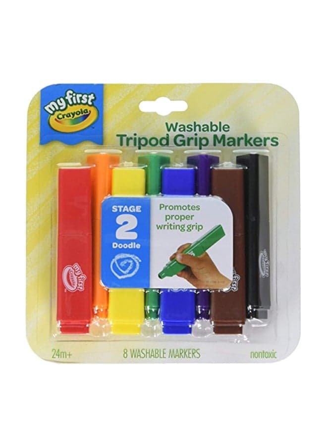 8-Piece Tripod Washable Marker Set Red/Blue/Yellow